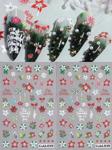 Weihnachtsdekoration 2025 Neujahrsnagel-Aufkleber 3D blaue Schneeflocke rote und grüne Blätter Licht Nägel Kunst Accessoires Slider für Nägel