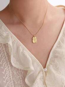 1 件浮雕郁金香项链女士不锈钢锁骨链情侣礼物 - 金黃色 - 查看 3