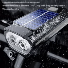 Super Bright LED Solar Bicycle Headlight Bike Lamp With Horn USB Rechargeable - Black - View 6