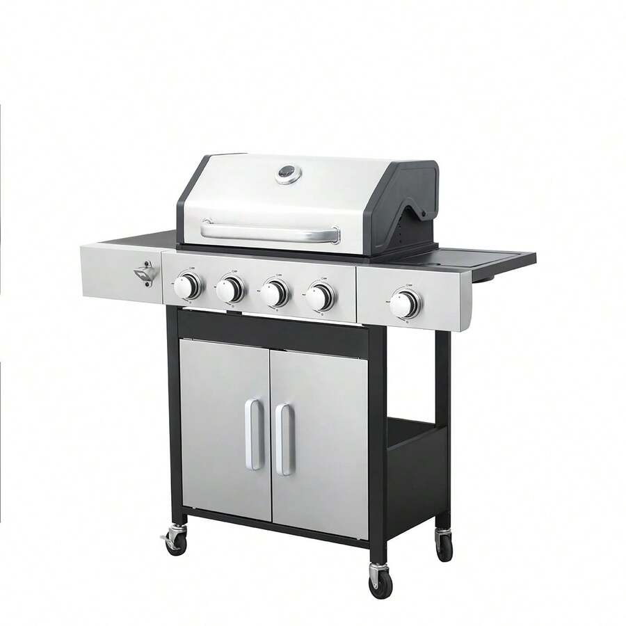 4Burner Propane Gas BBQ Grill With Side Burner, 46790BTU Output With