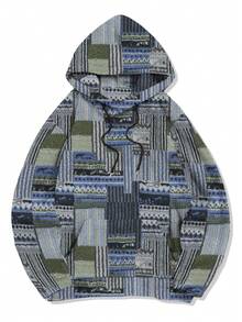 Men's Totem Print Hoodie Sweatshirt - Blue - View 3