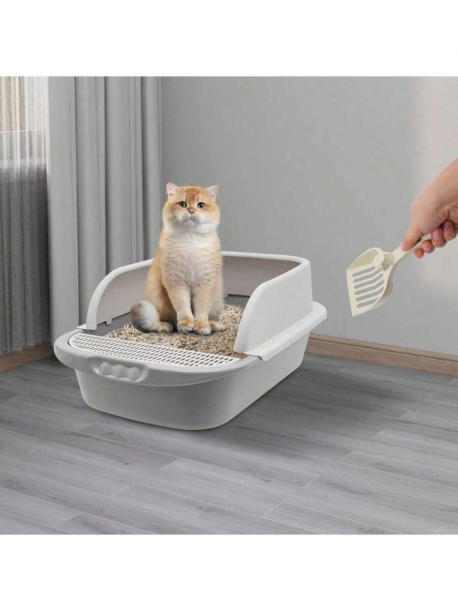 CNCEST Cat Litter Box SemiOpen Cat Litter Box With Shovel Open Top Cat
