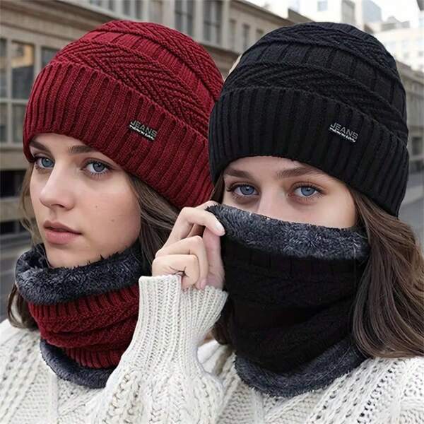 Conjunto de 2 piezas para mujer: Gorro de punto con orejeras y cuello calentador - Diseño sin ala, térmico y confortable, resistente al viento e invierno