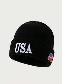 1 件男士时尚刺绣美国国旗针织帽，冬季保暖日常秋季服装 - 彩色 - 查看 6