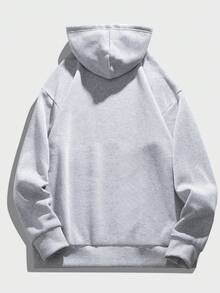 Men's Graphic Print Hooded Long Sleeve Sweatshirt, Fall/Winter - Grey - View 2
