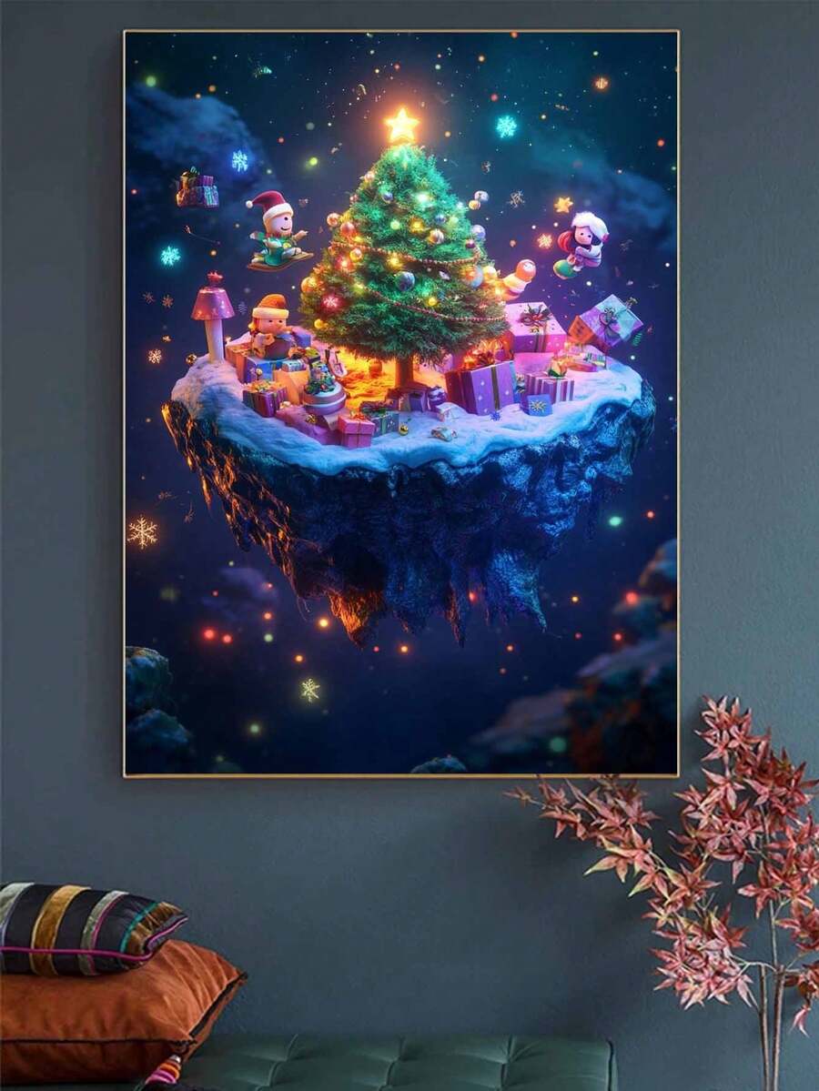 5D DIY 钻石画马赛克，美丽圣诞树，钻石艺术套件马赛克家居景观墙面装饰 - 彩色 - 查看 1