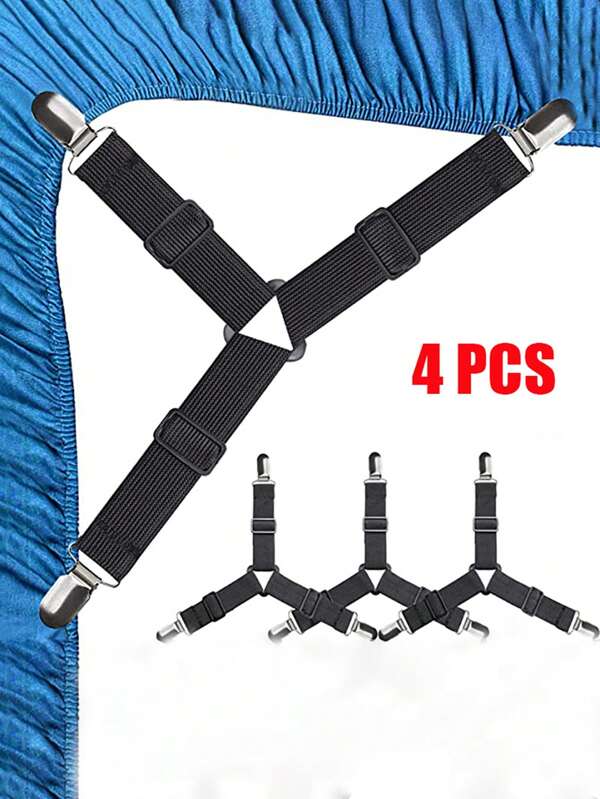 4PCS Bed Sheet Fasteners Holder Gadgets For Home Elastic Straps Adjustable Clips For Bed Sheet Regular Organizer Mattress Cover Clips Home Textiles Accessories
