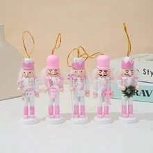 1 pieza Adorno para árbol de Navidad de Cascanueces de madera de 12cm con copos de nieve y diseño de soldado de caricatura - Multicolor - Ver 4