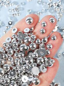 3D朋克银珍珠美甲设计，3D奢华哥特珍珠美甲技巧，水晶装饰，混合美甲用品，指甲，美甲宝石 - 銀色 - 查看 2