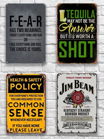 1pc, Large Inspirational Vintage Metal Tin Sign - Decorative Wall Art With Motivational Quote, Fear Definition, Art Deco Style, Indoor & Outdoor Decor, Wall Hanging For Home, Room, Restaurant, Bar, Cafe