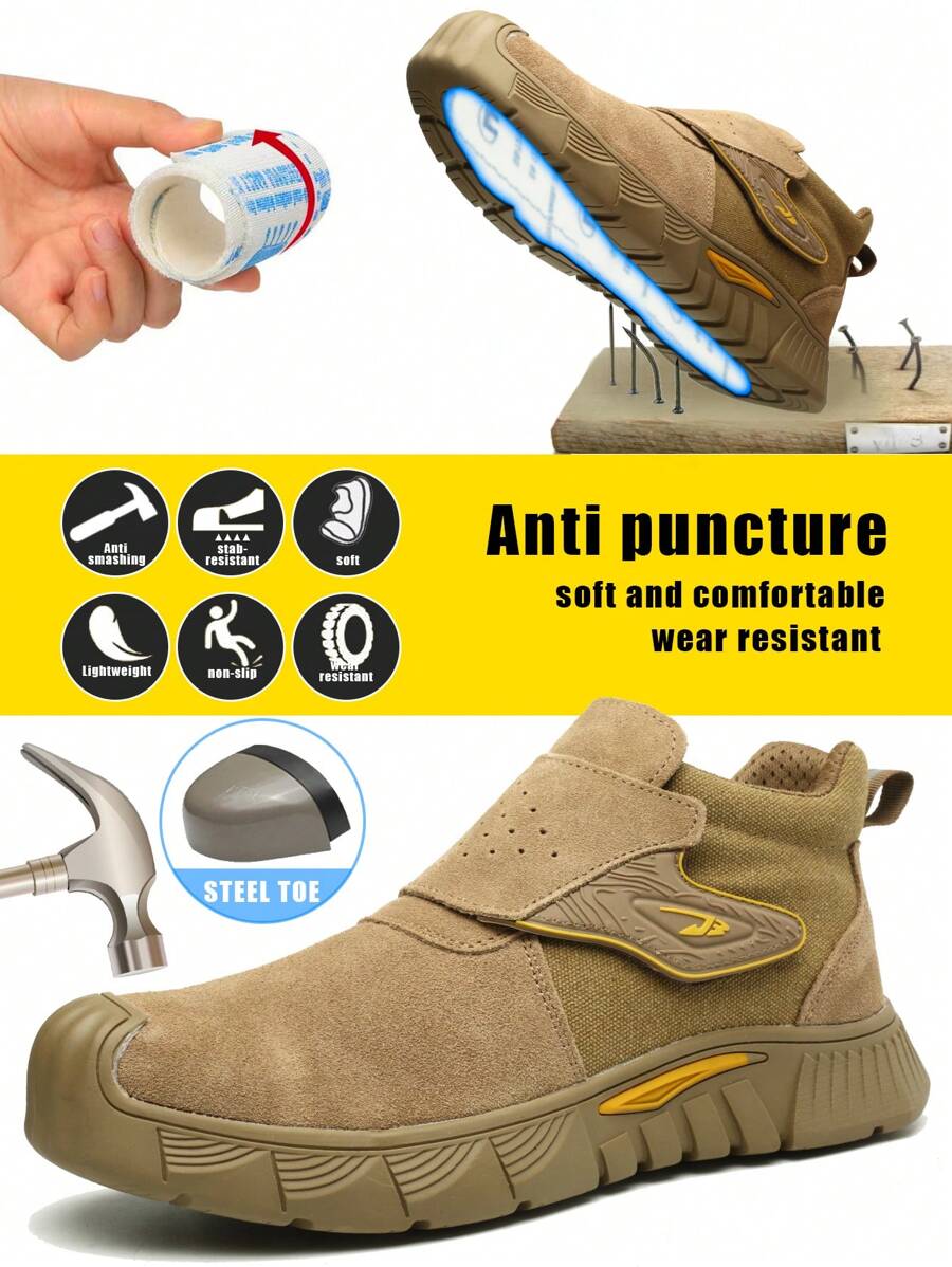 新款焊接防燙橡膠底防護鞋，男式金屬尖頭防刺安全鞋