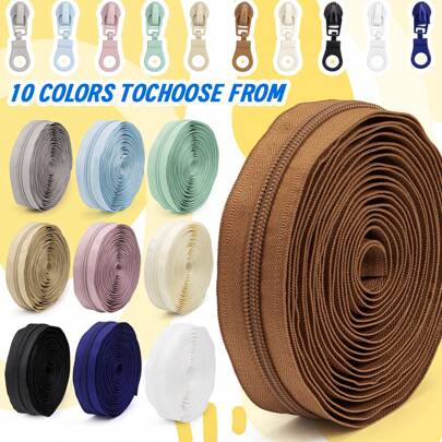 1 Set = 4.5M (177.16 Inch) Zipper + 10 Matching Color Zipper Pulls, #5 Nylon Zipper Chain, Multi-Color Options, 1 Set/3 Sets, Customizable Length, Comes With Matching Color Locking Zipper Pulls, Suitable For Clothing, Bags, Home Textiles, Pillows, Etc.
