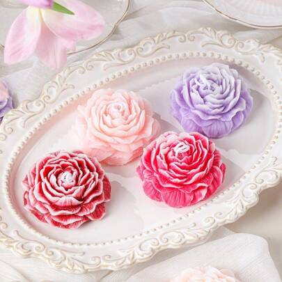1pc Handmade Rose Scented Wax Candle, Ideal For Room Decoration, Table Centerpiece, Party, Wedding And Mother's Day Gift,Gifts