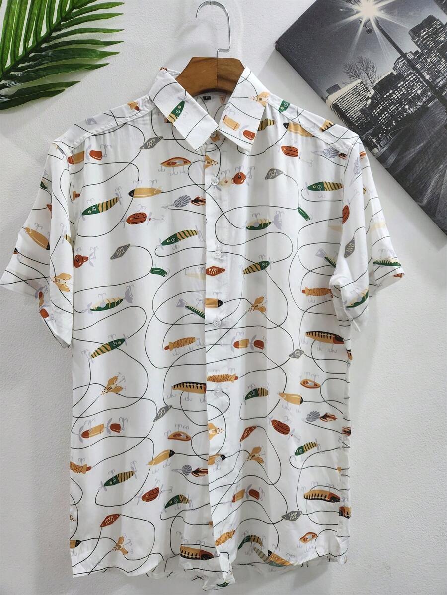 Men's Summer Floral Hawaiian Beach Shirt Short Sleeve Button Viscose Fabric - Multicolor - View 1