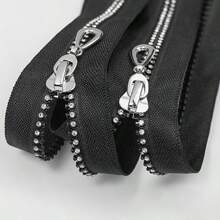 1pc Black Resin Zipper With Rhinestone Decor, Self-Locking Single-Head, Suitable For Sewing And Handicraft - Length Options: 15.7in/19.7in/23.6in/27.6in