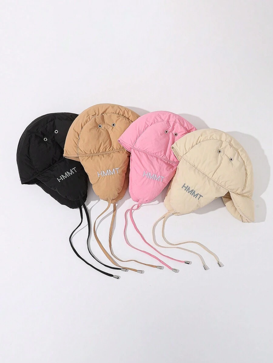 1 chiếc mũ trapper cổ điển chống gió chống nước thêu chữ Unisex, mũ che tai lót nhiệt cho các môn thể thao ngoài trời trượt tuyết, trang phục thường ngày, thích hợp sử dụng hàng ngày - A - Xem 1