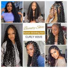 Human Braiding Hair 50g 16-24inch Deep Water Wave Bulk Human Hair For Braiding No Weft Bundle 12A Brazilian Virgin Curly Human Hair Extensions For Boho Braids Wet And Wavy Human Hair Braiding Hair - Natural Black - 查看 5