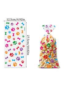 50 piezas de bolsas de fiesta con estampado de patas de perro de colores, bolsas planas transparentes de OPP para vacaciones, regalos, recuerdos
