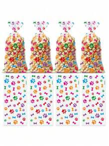 50 piezas de bolsas de fiesta con estampado de patas de perro de colores, bolsas planas transparentes de OPP para vacaciones, regalos, recuerdos