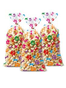 50 piezas de bolsas de fiesta con estampado de patas de perro de colores, bolsas planas transparentes de OPP para vacaciones, regalos, recuerdos