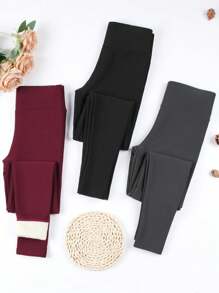 3件套女士高腰保暖加厚打底裤，冬季紧身裤 - 彩色 - 查看 3