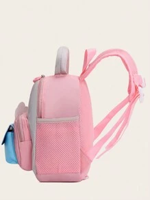New Cute Cartoon Pattern Print Color Block Nylon Backpack, Versatile Large Capacity Zipper Closure Outdoor Travel Vacation Backpacks, Lightweight Casual Multi-Pocket Campus Bookbag For Elementary Students Backpack, Backpack, School Backpack, Rucksack, School Bag, Bookbag, Bag, Dinosaur Bag Perfect For School Pink Mini Backpack - Pink - View 6