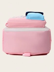 New Cute Cartoon Pattern Print Color Block Nylon Backpack, Versatile Large Capacity Zipper Closure Outdoor Travel Vacation Backpacks, Lightweight Casual Multi-Pocket Campus Bookbag For Elementary Students Backpack, Backpack, School Backpack, Rucksack, School Bag, Bookbag, Bag, Dinosaur Bag Perfect For School Pink Mini Backpack - Pink - View 4