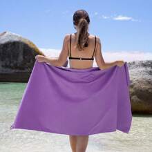 1pc/3pcs Compact Microfiber Towel With Zipper Pouch, Quick Drying, Highly Absorbent, Soft Sports Towel For Travel, Gym, Beach, Swimming, Yoga (Multiple Color & Size Options), Beach Essentials, Beach Accessories, Pool Float - Purple - View 6