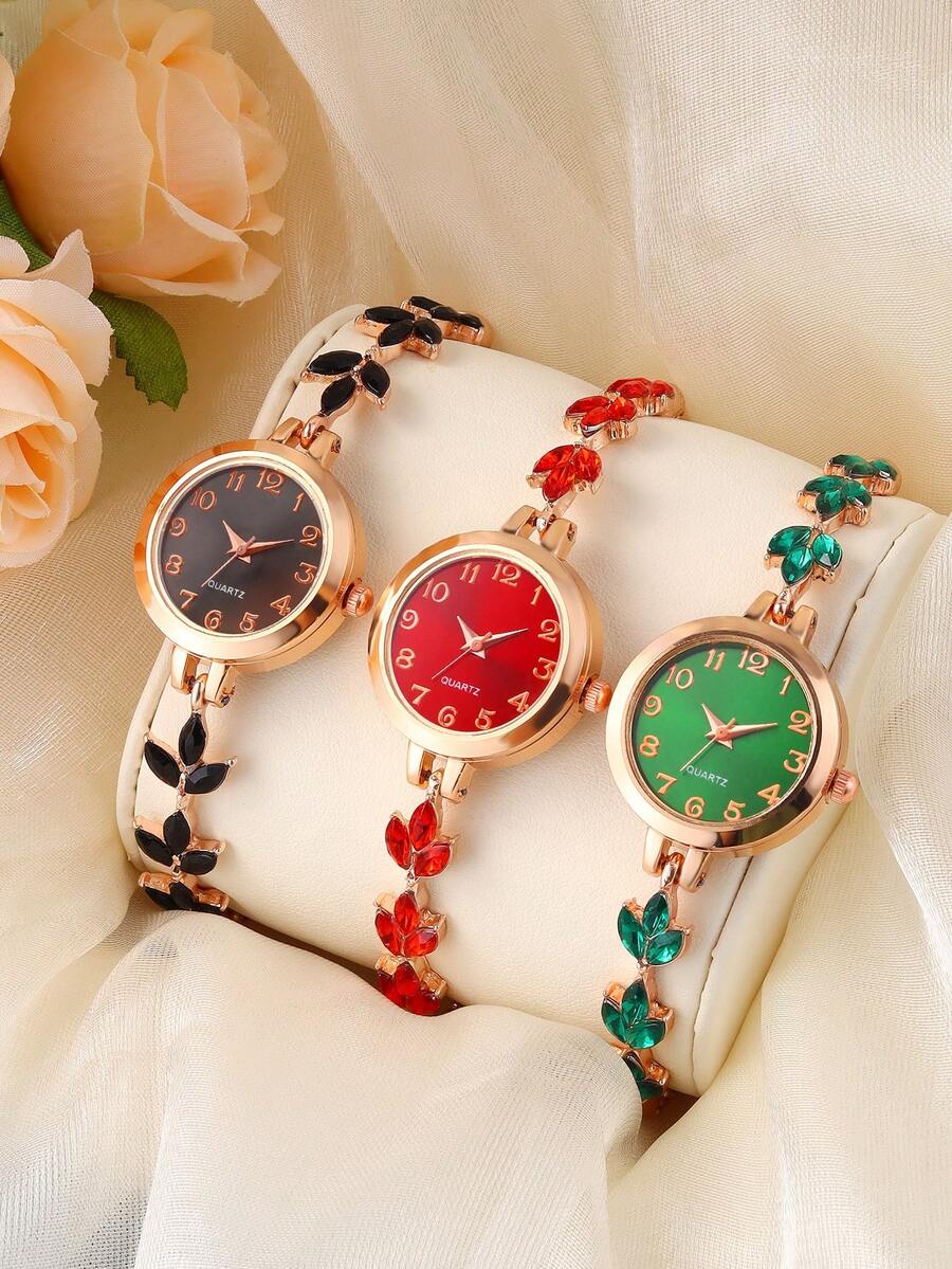 3 chiếc đồng hồ thạch anh nữ có dây đeo xích, mặt số kim cương sang trọng, thích hợp làm quà tặng sinh nhật và bạn bè - Nhiều màu - Xem 1