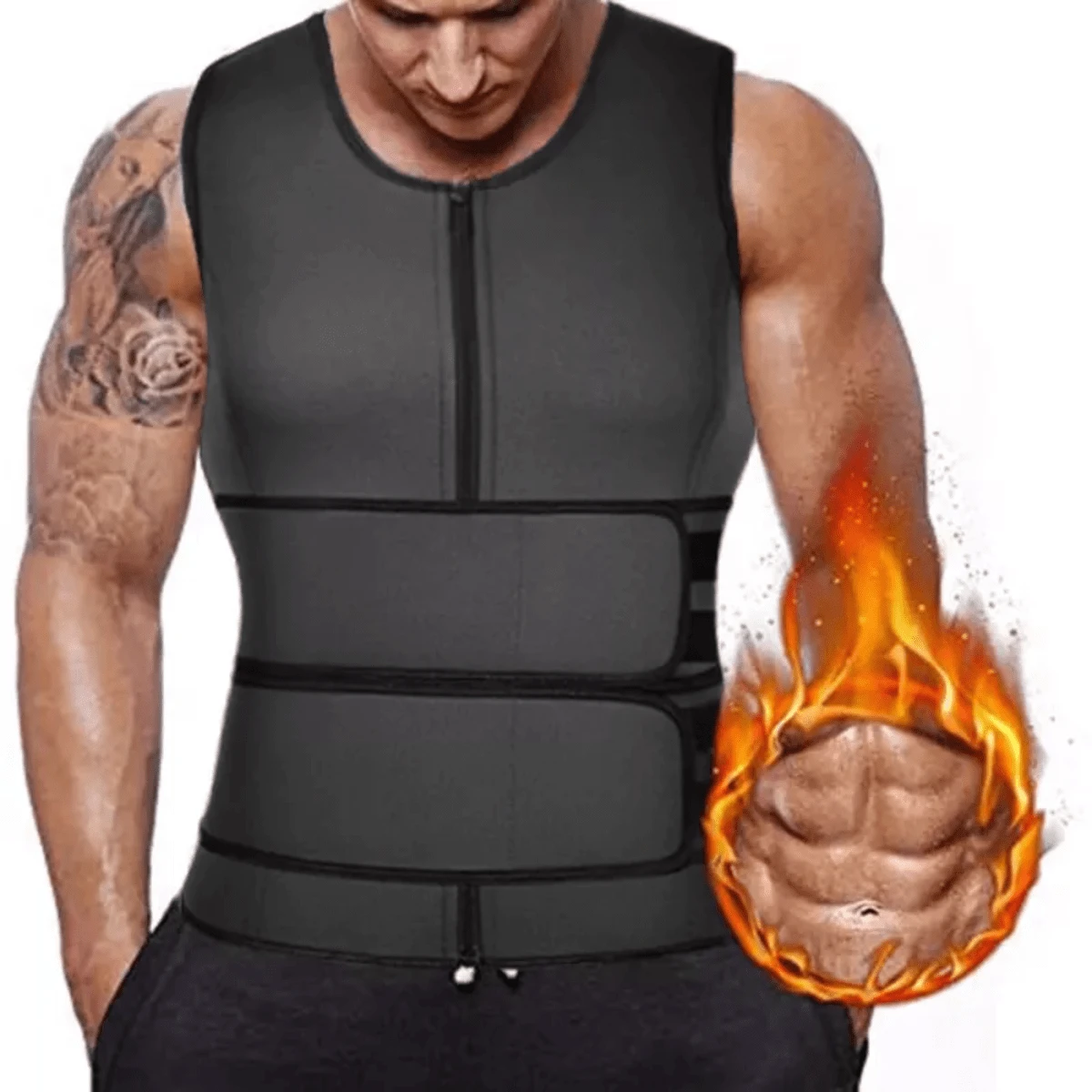 Men's Body Shaper Slimming Vest Sauna Shaper Body Posture Belly Reducer - màu đen - Xem 1