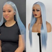 26Inch Long Straight Hair Synthetic Lace Front Wigs Light Blue Mixed Color 13x4 Heat Resistant Glueless Lace Front Wig Pre Plucked Natural Hairline For Fashion Women Cosplay Daily Wear - 淺藍色 - 查看 1