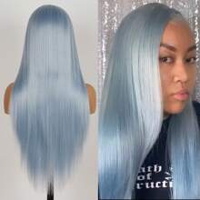 26Inch Long Straight Hair Synthetic Lace Front Wigs Light Blue Mixed Color 13x4 Heat Resistant Glueless Lace Front Wig Pre Plucked Natural Hairline For Fashion Women Cosplay Daily Wear - 淺藍色 - 查看 3