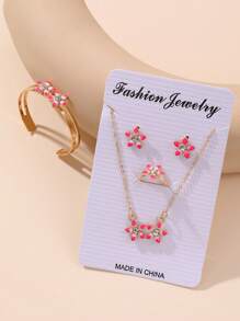 5pcs/Set Girls' Drip Oil Flower Necklace, Bracelet And Earrings Set - Flowers - View 14