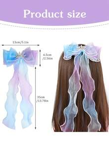 彩色丝带发夹 公主女孩蝴蝶结发夹 鳄鱼夹 适合女孩、儿童、青少年发饰（渐变色） - 彩色 - 查看 3