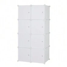 Stackable Plastic Cube Storage Shelves - 8 Cube Organizer, Multifunctional Modular Closet Cabinet Design With Hanging Rod White - White - View 3