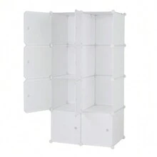 Stackable Plastic Cube Storage Shelves - 8 Cube Organizer, Multifunctional Modular Closet Cabinet Design With Hanging Rod White - White - View 4