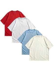 Kit 4 Oversized Streetwear T-Shirts Basic Plain Short Sleeve Mesh Comfortable Men's Fashion Sweatshirt - 紅色 - 查看 1