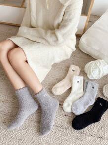 3pairs Women's Random Color Bow Fluffy Warm Fashion Socks, Suitable For Autumn/Winter, Cozy - Multicolor - View 4