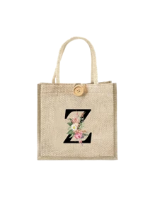 Letter Print Tote Bag, Floral Print Linen Tote Bag, Button Decor Tote Bag, Minimalist Large Capacity Tote Bag, Portable Casual Storage Tote Bag, Multi-Function Shopping Bag, New Design, Large Capacity - Khaki - View 23