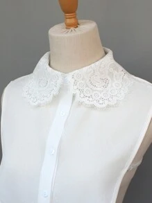 1pc Women Fashion Detachable Embroidered Lace Collar Accessory, Versatile For Layering With Sweaters, Dresses, Jackets, For Spring/Autumn/Winter Valentine's Day - White - View 14