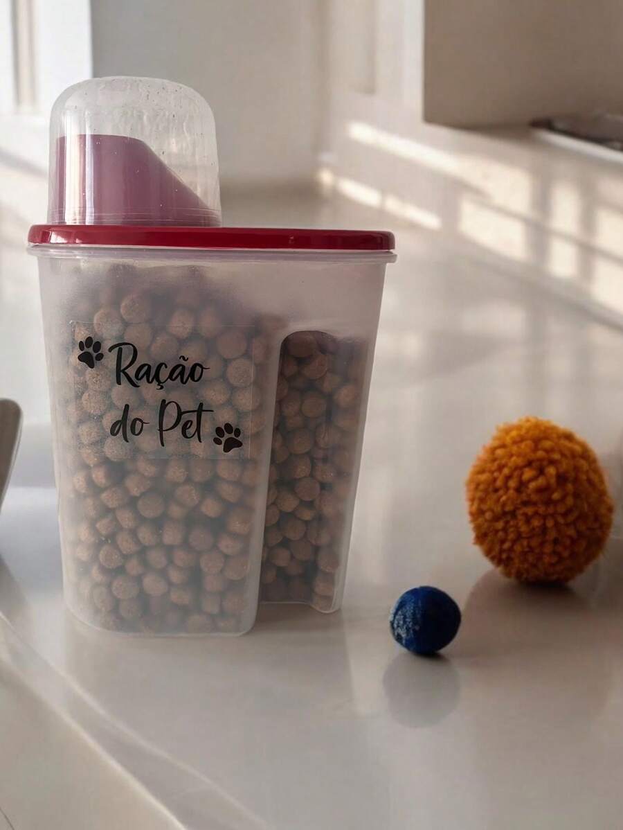 Decorated Plastic Food Container With Lid - Pet Food - 紅色 - 查看 1