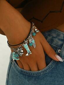 1pc Minimalist Multi-Element Boots Charm Bracelet, Fashionable Multilayer Retro Style Bracelet For Women - Multicolor - View 1