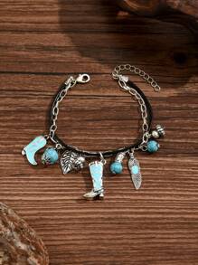 1pc Minimalist Multi-Element Boots Charm Bracelet, Fashionable Multilayer Retro Style Bracelet For Women - Multicolor - View 3