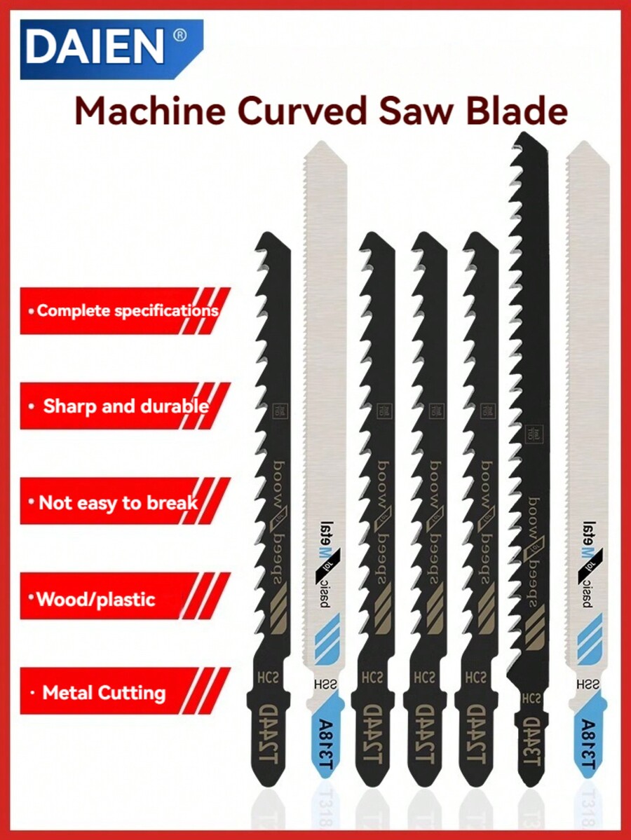 DAIEN 5Pcs Jigsaw Blades, Woodworking Premium Extra Long Fine Coarse