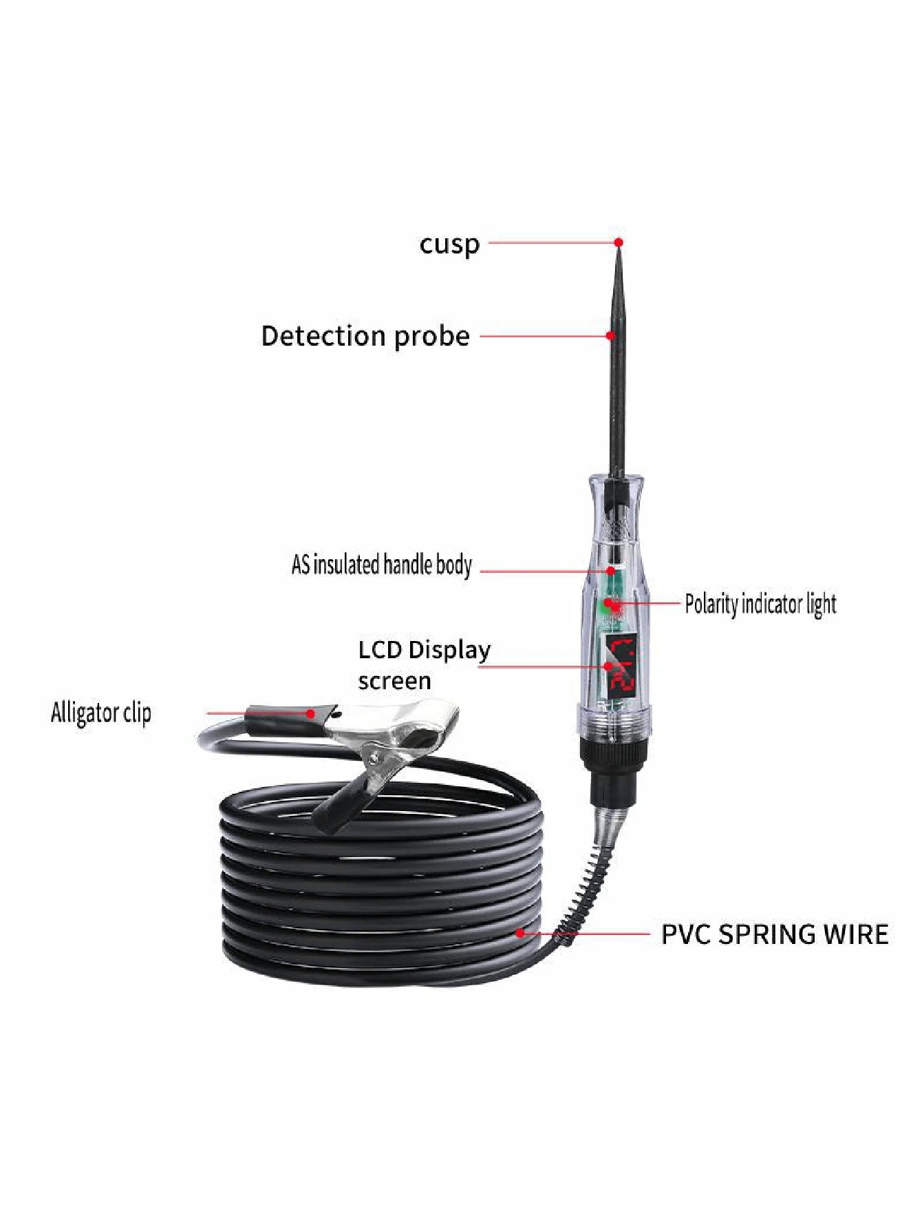 Car Truck Voltage Circuit Tester 6V 12V 24V Digital Display Long Probe Pen Light Bulb Automobile