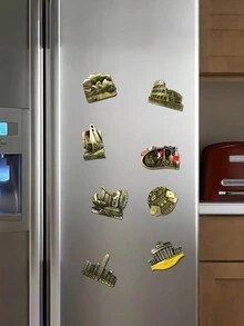 1 件彩色彩绘磁性纪念贴纸，带有旅行口号，创意个性化著名地标建筑冰箱贴 - 彩色 - 查看 10