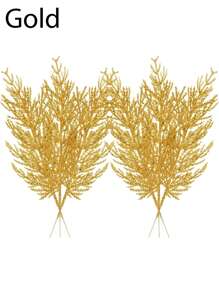 5 Unidades Ramas artificiales de pino con brillo dorado, aptas para decorar árboles de Navidad, coronas, ramos de boda, decoraciones de temporada, fiestas, hogares y Año Nuevo - Multicolor - Ver 17