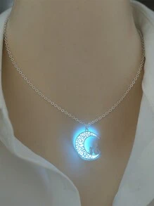 Nooxian 1 chiếc vòng cổ trái tim phát sáng hình mèo và mặt trăng bằng đồng sáng tạo độc đáo thời trang dành cho nữ (Phát sáng trong bóng tối sau khi hấp thụ ánh sáng, không phát sáng nếu không hấp thụ) - Bạc - Xem 3
