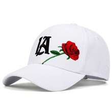1Piece Men LA Letter Rose Embroidered Baseball Cap Outdoor Adjustable Sunscreen Leisure Hat Spring Autumn Travel Tourism Beach Vacation - 白色 - 查看 1