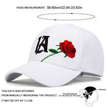 1Piece Men LA Letter Rose Embroidered Baseball Cap Outdoor Adjustable Sunscreen Leisure Hat Spring Autumn Travel Tourism Beach Vacation - 白色 - 查看 4